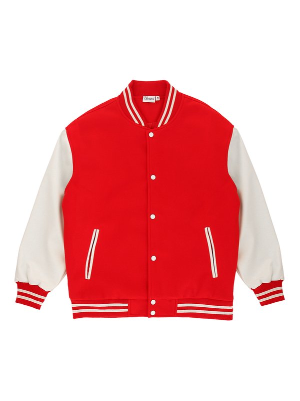Red and White Plain Varsity Jacket
