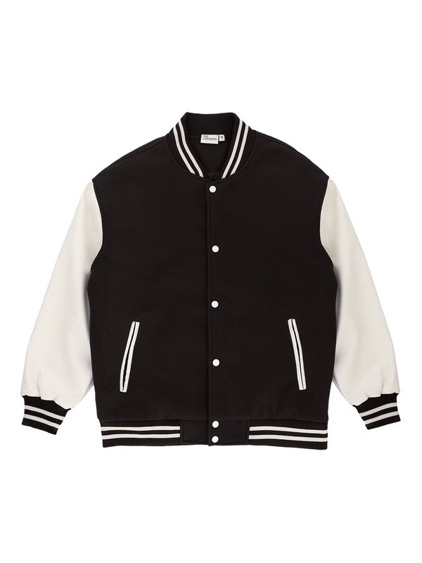 Black and White Plain Varsity Jacket